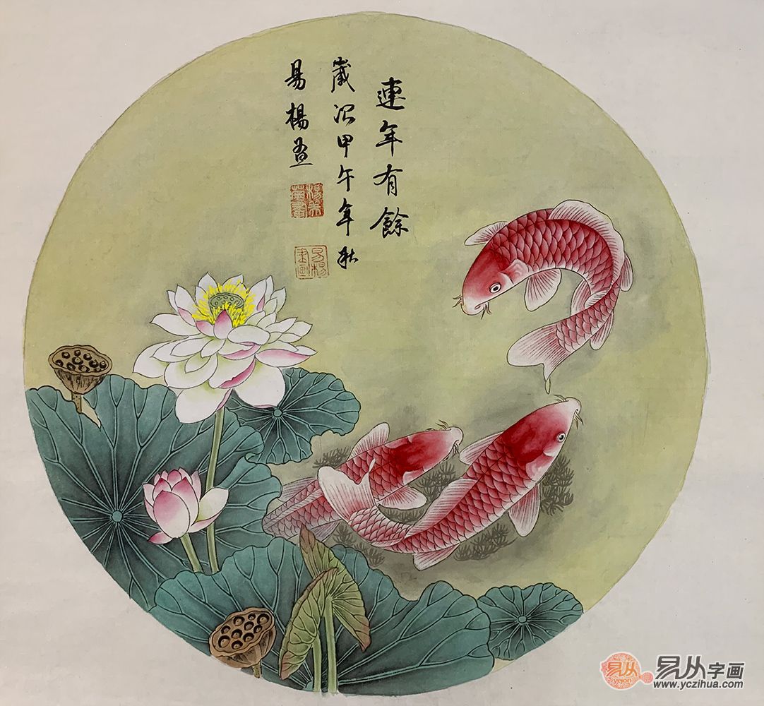 易杨新品荷花鲤鱼图《连年有余》
