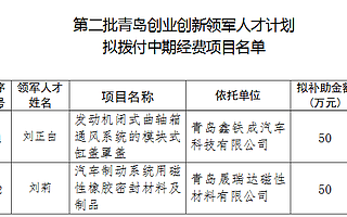 青岛市公示第二批创业创新领军人才计划拟拨付中期经费项目名单的通知