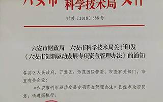2018年六安市创新驱动发展政策出台！