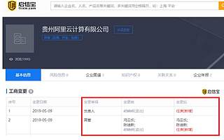 贵州阿里云发生工商变更：任庚接任法人代表