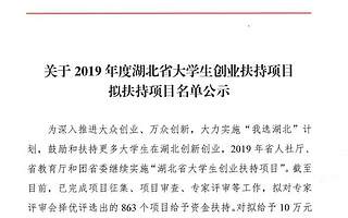 公示|2019年湖北省大学生创业扶持项目拟扶持项目名单公示