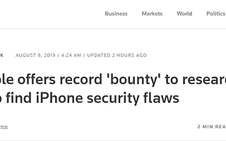 苹果提供100万美金作为网络安全研究人员的奖励