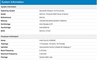 英特爾酷睿i9-10980XE現身：基準2.46GHz 可加速至3.93GHz