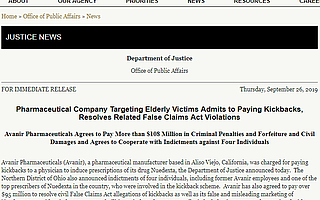 大冢制藥旗下公司Avanir涉回扣案 支付罰款超過(guò)1.08億美元