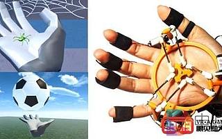 研究人員展示TouchVR手掌和手指觸覺反饋設備