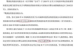 鷺燕醫藥 2 億元擔保未及時披露 被廈門證監局處罰并記入誠信檔案