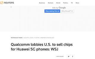 美媒称高通正游说美政府取消向华为出售芯片限制
