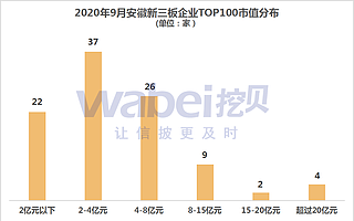 2020年9月安徽新三板企業市值TOP100 皖江金租52億元居第一