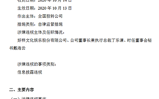 好樣文娛未按期披露2018年年報 現公司及董事長丁樂謙被股轉口頭警示