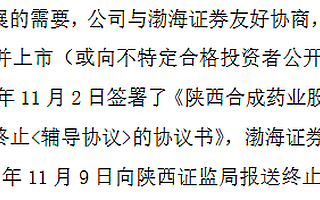合成藥業(yè)接受輔導7個月后 決定終止沖刺上市或精選層