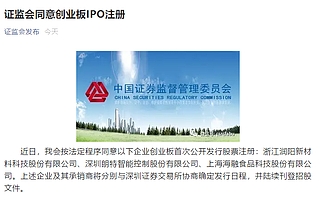 潤陽新材等3家企業(yè)創(chuàng)業(yè)板IPO注冊獲批 去年利潤1.16億元