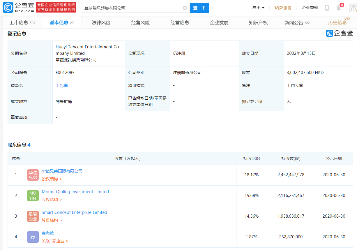 王忠军辞任华谊腾讯娱乐执行董事及董事会主席