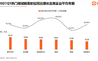 2021 Q1 中高端人才市场春招跳槽数据报告:旅游、新能源汽车领域为新发职位增长最快