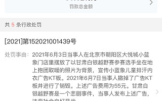 上海一童装品牌 擅用白银越野赛事故图做广告被罚60万
