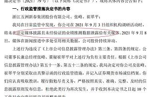 五洲新春向机构投资者提前透露业绩 总经理张峰董秘崔翠平被处罚