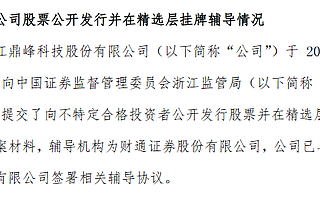 鼎峰科技報送精選層輔導備案材料 今年上半年營收凈利增速均超20%
