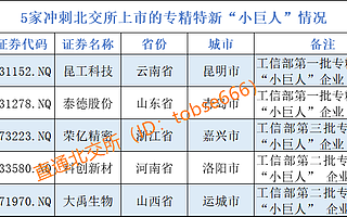 北交所新股8成属于“专精特新”,又有5家“小巨人”正冲刺