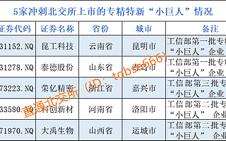 北交所新股8成属于“专精特新”，又有5家“小巨人”正冲刺