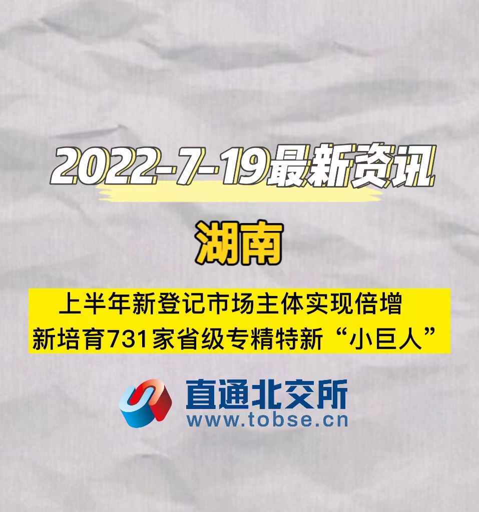 湖南上半年新登记市场主体实现倍增新培育731家省级专精特新“小巨人”